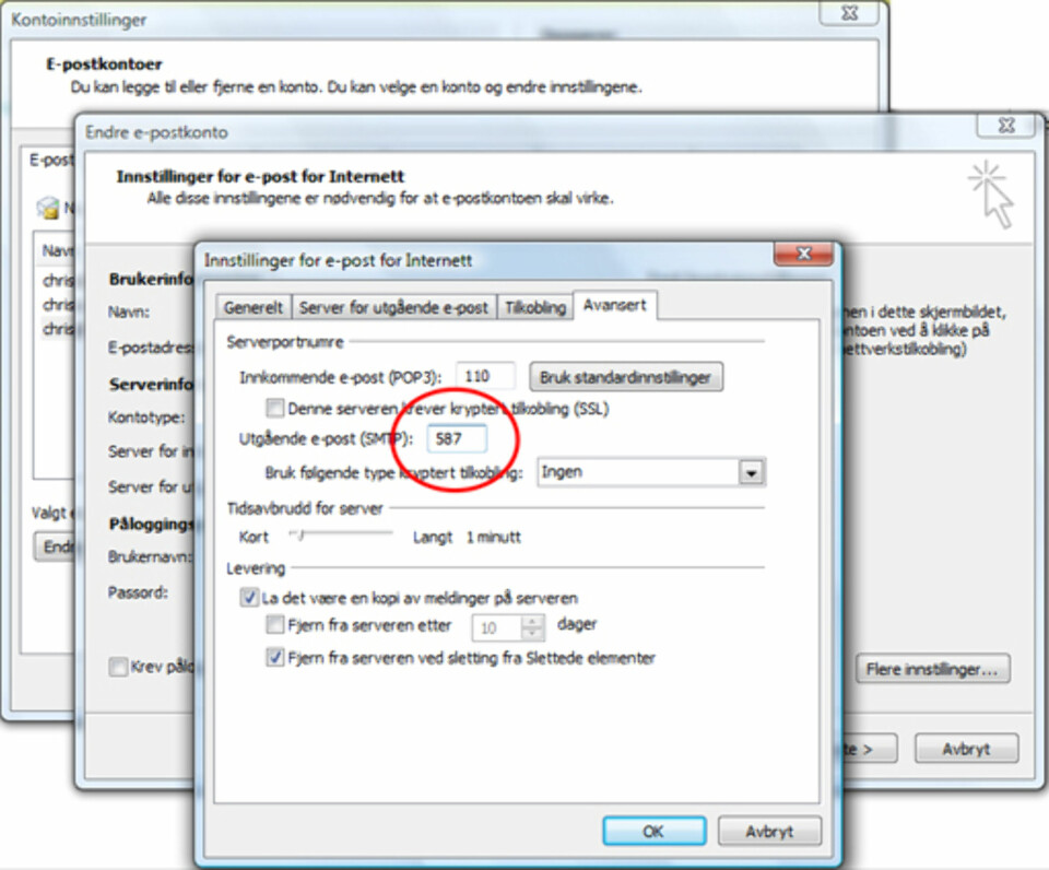 ENDRE PORT: For å kunne motta e-post overalt, må man i visse tilfeller forandre portnummer på SMTP-server. 587 er en vanlig alternativ port.