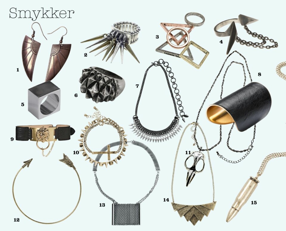 ROCKA SMYKKER: Mettaliske øyeskygger er veldig fint sammen med matte metallsmykker. Legger du litt highlighter på kinnbeina, er stilen komplett.