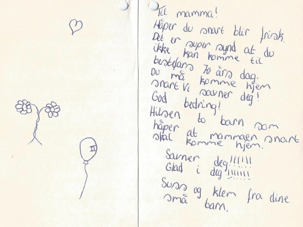 TIL MAMMA: Cecilie skrev dette kortet, som hang ved sengen hennes. Tanken på at moren kunne dø, streifet henne aldri.