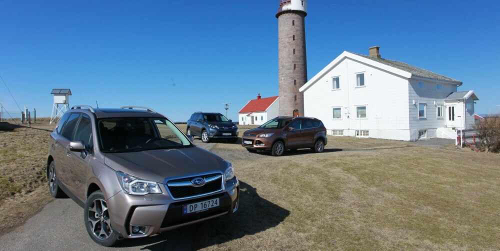 FYRTÅRNET: Vår favoritt av testbilene er Subaru Forester, fordi den har de beste egenskapene totalt sett. FOTO: Petter Handeland