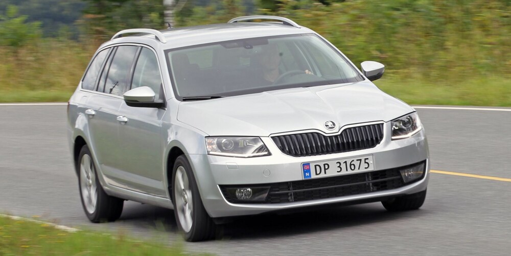 FIREHJULSDRIFT: Skoda Octavia 2,0 TDI 4x4 Elegance er en komplett familiebilpakke som framstår som svært egnet for norske forhold. Det mest imponerende er plassutnyttelsen. Skoda er rett og slett en mester i den disiplinen. Dessuten har den firehjulsdrift. Skoda Octavia 2,0 TDI 4x4 er dermed etter vår oppfatning betydelig mer bil for pengene enn en SUV i samme prisområde. FOTO: Petter Handeland