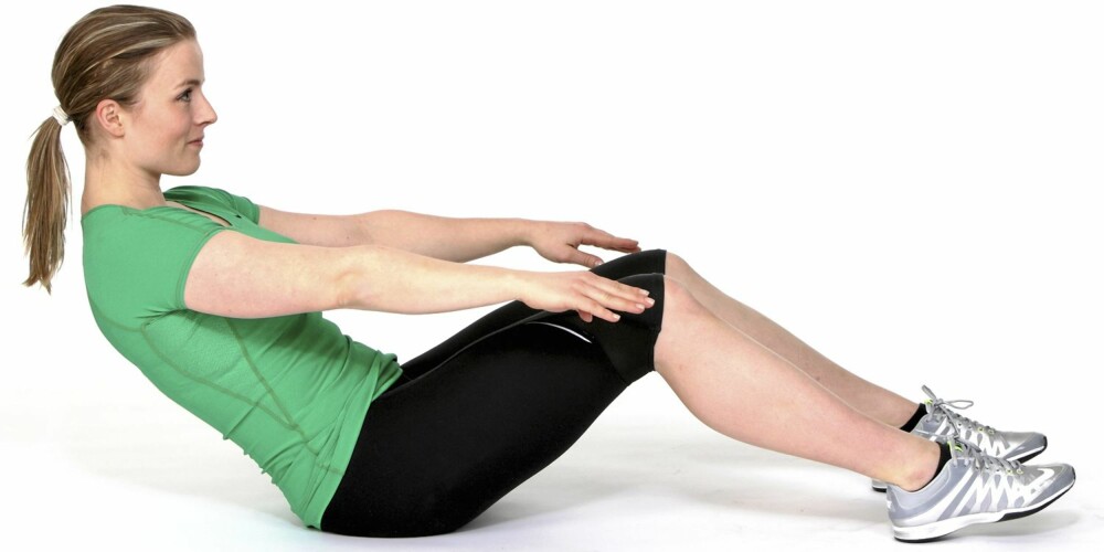 OMVENDT: Situps som trener de rette magemusklene.  Begynn sittende, med bøyde bein litt fra hverandre. Slipp deg kontrollert bakover med litt krum rygg, mens føttene hele tiden er i gulvet.