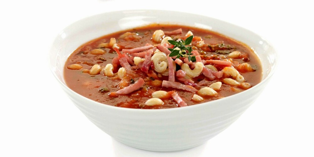 TOMATO SOUP: With onions, herbs, ham and pasta. TOMATO SOUP: With onions, herbs, ham and pasta.
