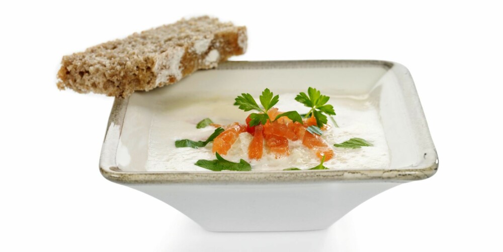 CAULIFLOWER SOUP: With crème fraîche, smoked salmon and fresh herbs.