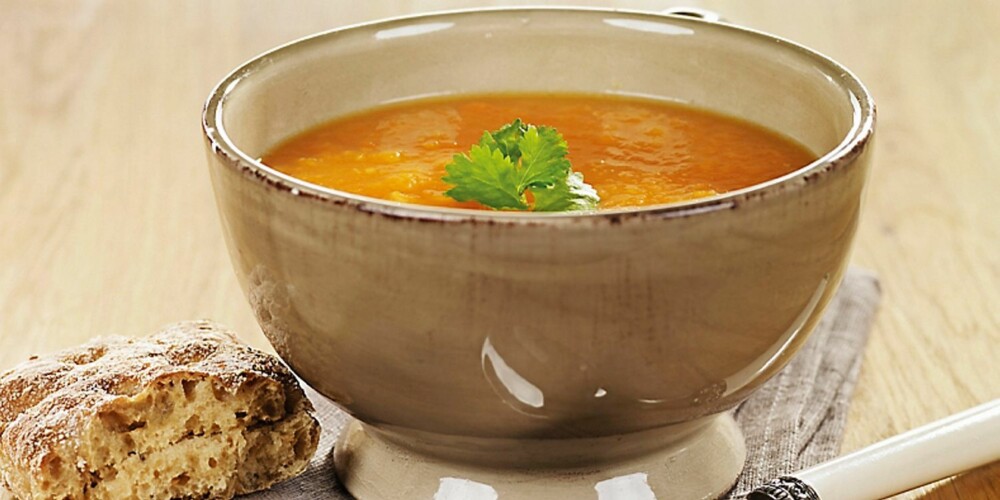 CARROT SOUP: With ginger, garlic, celery and coriander.