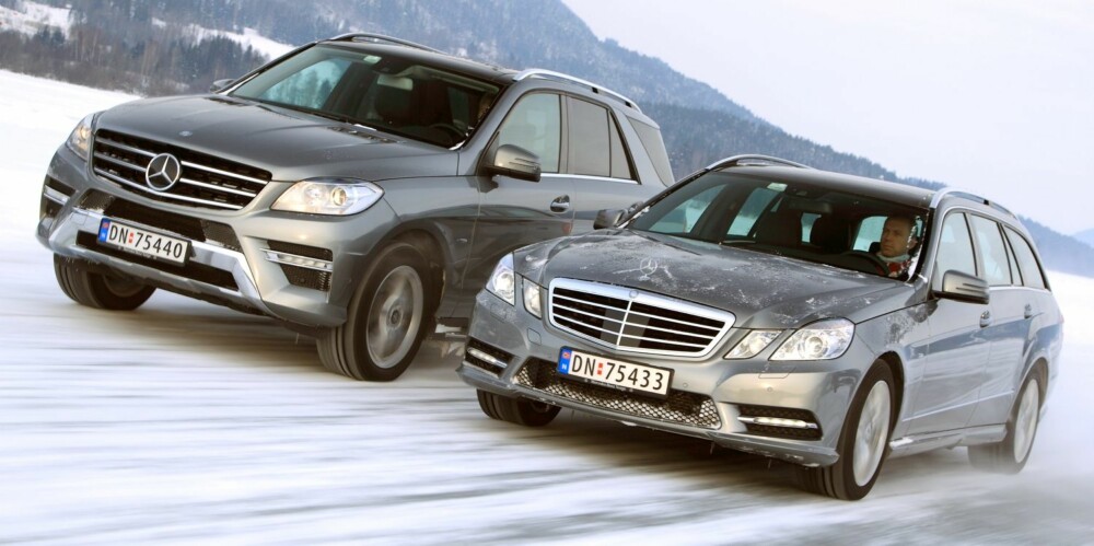 DUELL PÅ GLATTA: Firehjulsdrevet stasjonsvogn mot SUV. FOTO: Egil Nordlien, Egmont HM Foto DUELL PÅ GLATTA: Firehjulsdrevet stasjonsvogn mot SUV. FOTO: Egil Nordlien, Egmont HM Foto