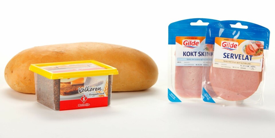 Loff: 46,9 g
Fullkorn (pumpernickel): 36 g
Servelat: 6 g
Kokt skinke: 0 g