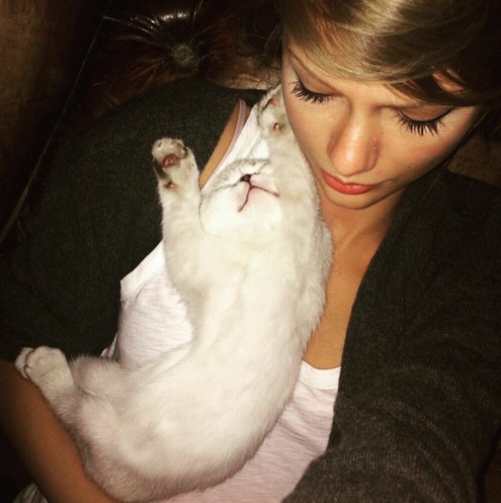 Taylor med en av kattene sine.