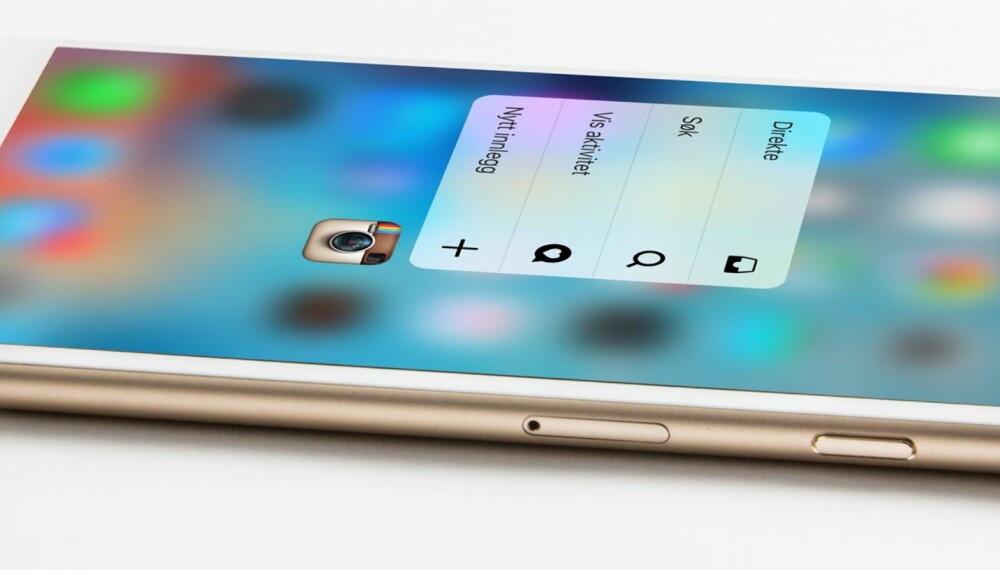 3D TOUCH: Et hardt og bestemt trykk på en app gir en "høyreklikk"-funksjon på nye iPhoneo 6s Plus. Her på Instagram får man for eksempel opp noen ekstra menyvalg.