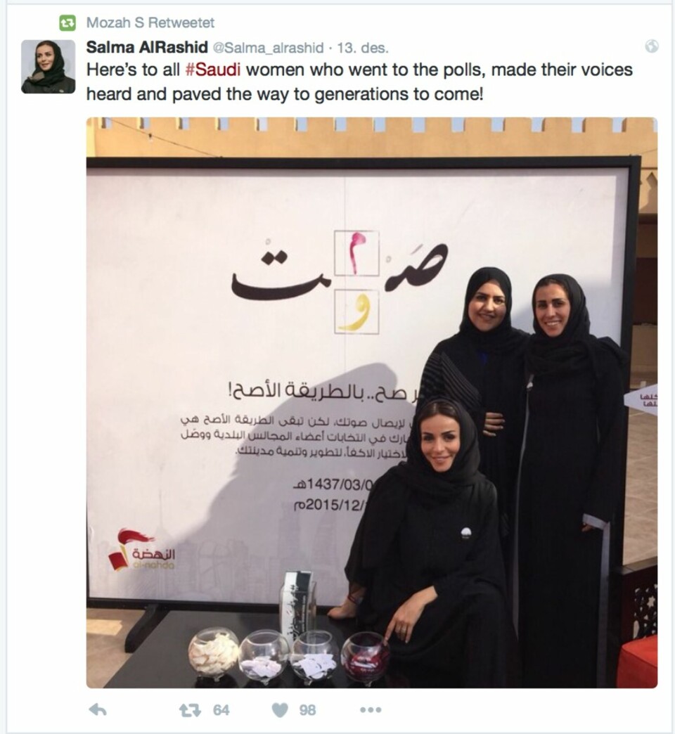 HYLLEST: Salma AlRashid postet en hyllest til medsøstrene som brukte stemmeretten.