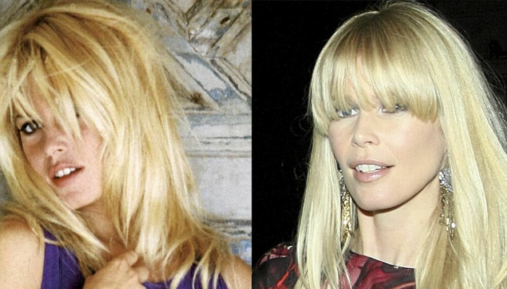 LIKE VAKRE: Claudia Sciffer har en slående likhet med 70-tallets store sexsymbol, Brigitte Bardot.