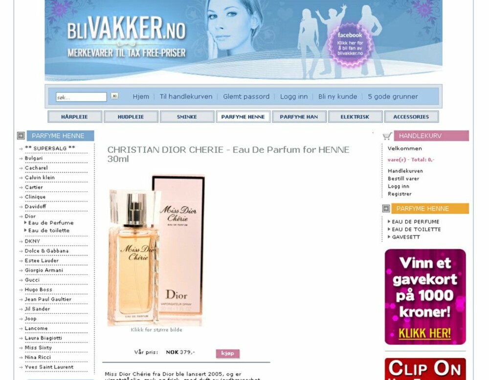 PARFYME: Parfyme og annen kosmetikk kan du finne både på velassorterte norske og utenlandske nettsteder.