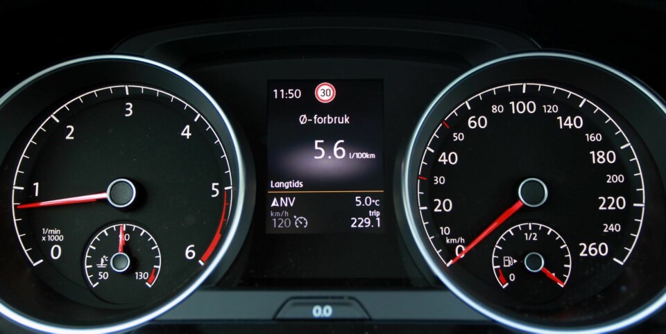 LAVT FORBRUK: Merforbruket med 4Motion er ikke skremmende. Med forhjulsdrift og samme motor målte vi forbruket til 0,54 l/mil, mens vi måtte opp på 0,57 l/mil med firehjulsdrift. Lavt, tatt bilens ytelser i betraktning.