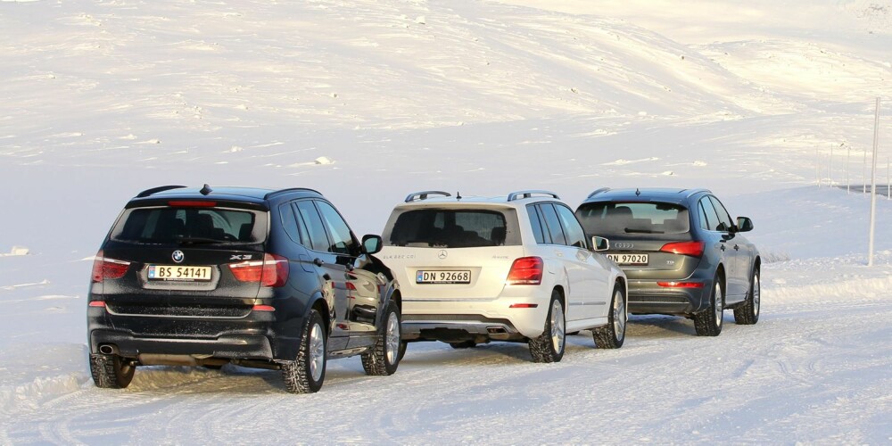 TRE I TEST:BMW X3, Mercedes-Benz GLK og Audi Q5. FOTO: Petter Handeland TRE I TEST:BMW X3, Mercedes-Benz GLK og Audi Q5. FOTO: Petter Handeland