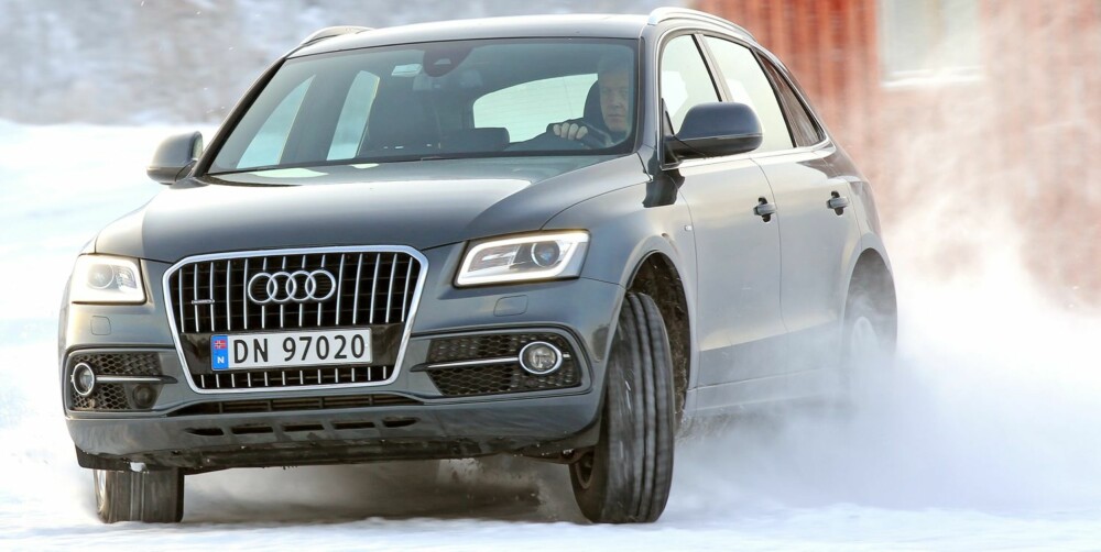 Q5: Audi Q5 oppleves størst og tyngst på veien, og er den av bilene som har mest framhjulsdreven karakter. FOTO: Petter Handeland