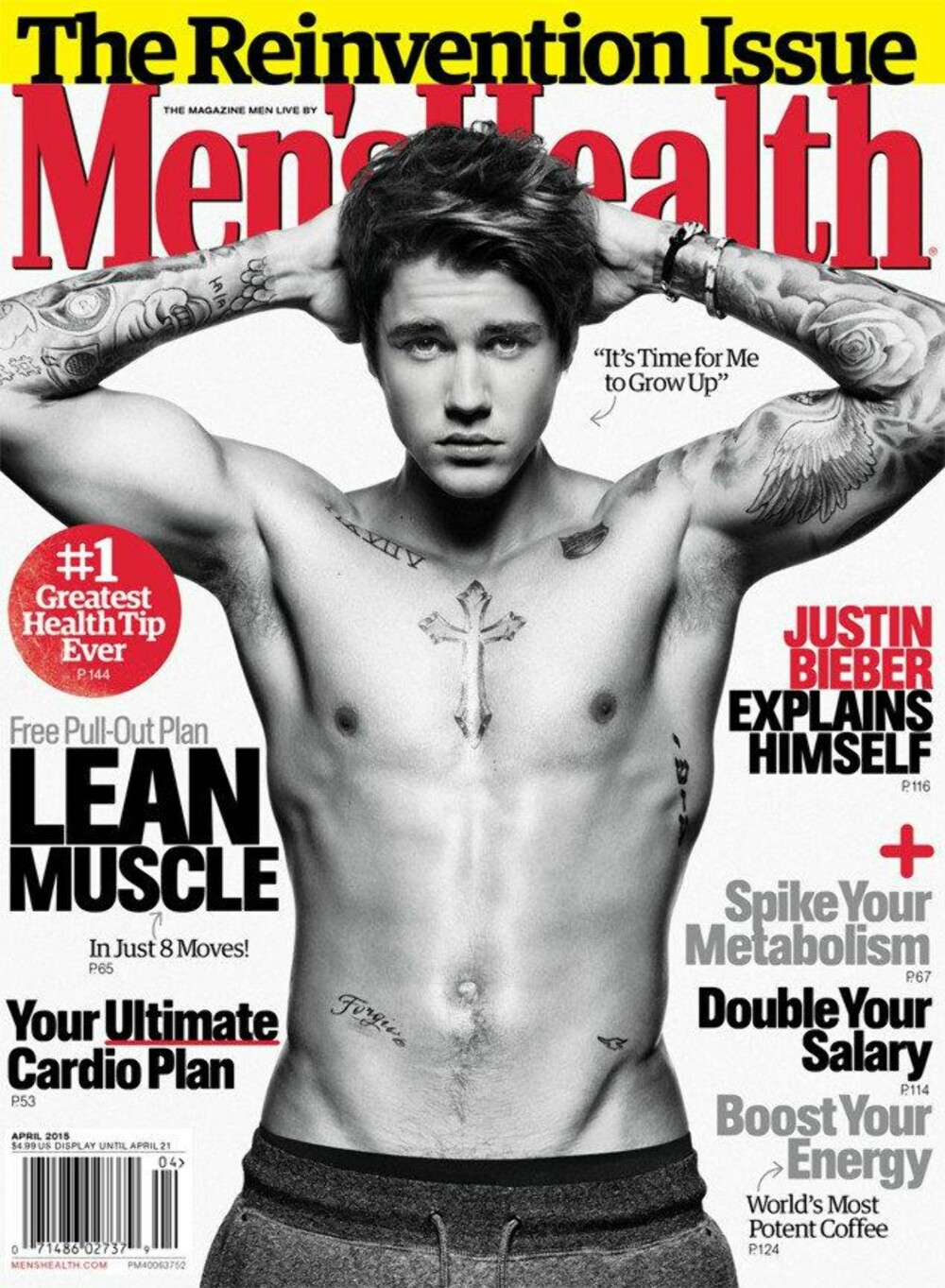 Justin Bieber på forsiden av magasinet Men's Health. 