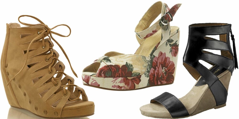 FRA VENSTRE: Nelly Shoes (kr 399), Topshop (kr 542), Ellos (kr 995). FRA VENSTRE: Nelly Shoes (kr 399), Topshop (kr 542), Ellos (kr 995).