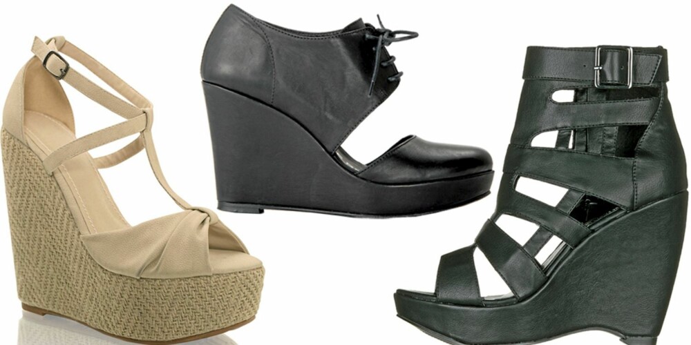 FRA VENSTRE: Nelly Shoes (kr 399), Fifth Avenue Shoe Repair (kr 3395), Din Sko (kr 499). FRA VENSTRE: Nelly Shoes (kr 399), Fifth Avenue Shoe Repair (kr 3395), Din Sko (kr 499).