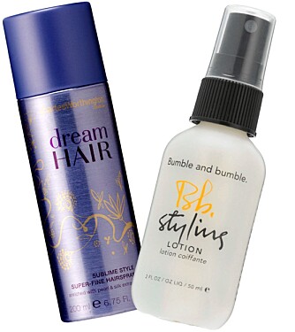 FRA VENSTRE: Charles Worthington Dream hårspray (kr 99) og Bumble and Bumble Styling Lotion (kr 85).