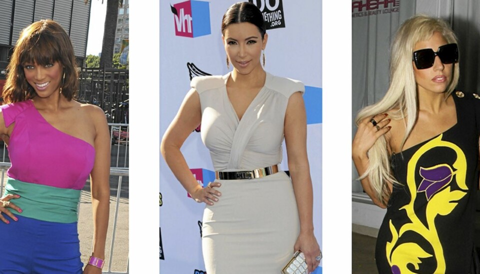 STEM SELV: Lek motepoliti og stem på antrekken til kjendisene. Her Tyra Banks, Kim Kardashian og Lady Gaga.