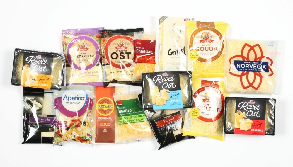 TEST AV REVET OST: Vi har testet næringsinnholdet i 15 pakker ulike revet ost. FOTO: Petter Berg