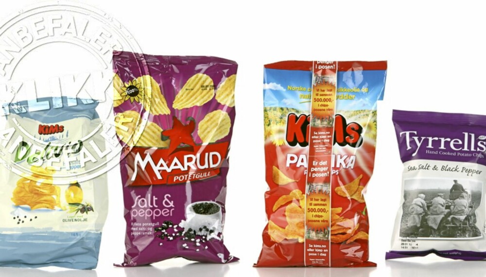 12 PRODUKTER: Vi har testet 12 chips med smak av salt & pepper - og paprika.