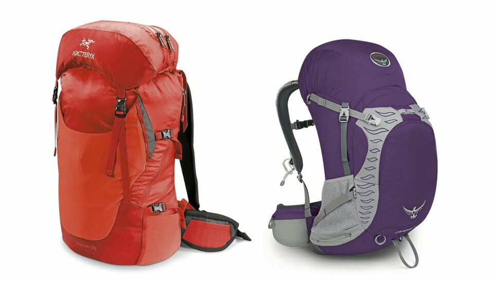 FULL POTT: Sekkene fra Arcteryx og Osprey får terningskast seks i vår store test av dagstursekker.