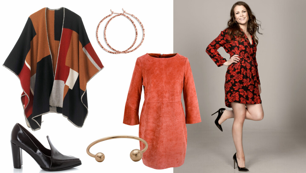 FESTLIG: Hilde har på seg: Kjole fra Ganni, kr 1099. Armbånd fra Dyrberg/Kern, kr 599. Øredobber fra Maria Zabel, kr 1900. Pumps fra Aldo, kr 999. PLUKK: Poncho fra La Redoute, kr 900. Øreringer fra Jane Kønig, kr 900. Skinnkjole fra Jofama, kr 2695. Sko fra La Redoute, kr 324. Armbånd fra Pilegrim, kr 349. FESTLIG: Hilde har på seg: Kjole fra Ganni, kr 1099. Armbånd fra Dyrberg/Kern, kr 599. Øredobber fra Maria Zabel, kr 1900. Pumps fra Aldo, kr 999. PLUKK: Poncho fra La Redoute, kr 900. Øreringer fra Jane Kønig, kr 900. Skinnkjole fra Jofama, kr 2695. Sko fra La Redoute, kr 324. Armbånd fra Pilegrim, kr 349.