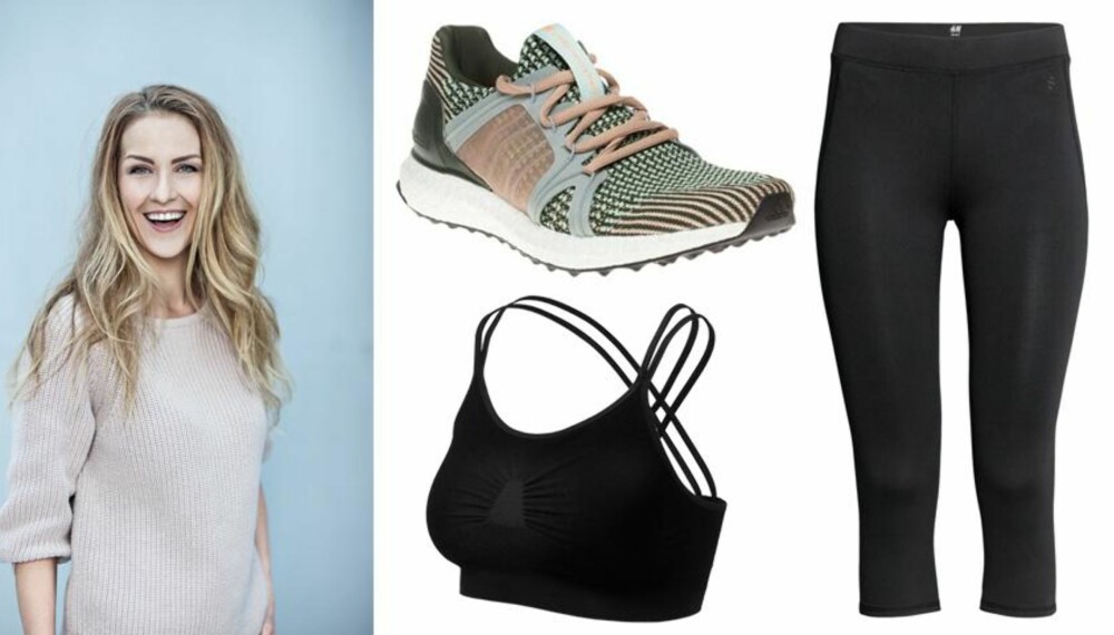 BIRTES FAVORITTER: Stella McCartney Ultra Boost Shoes, kr 2200. Run & relax Yoga Bra – Beautiful Black – Bamboo, kr 395. H&M Yogatights 199,-