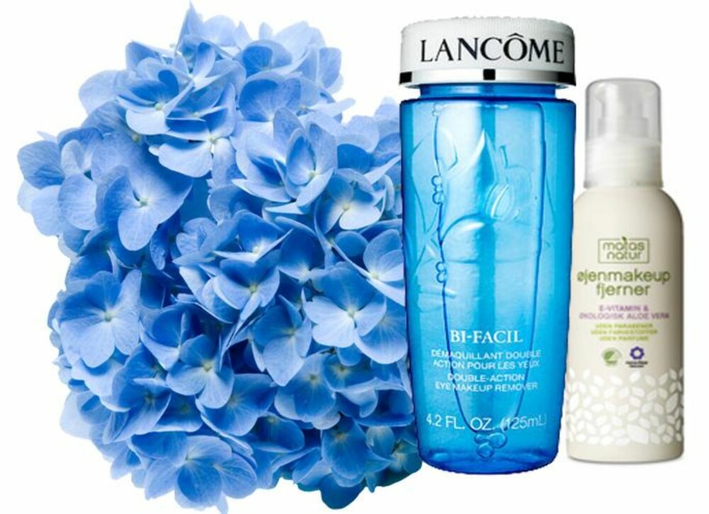 UTEN SMINKE: Øyesminkefjerner uten parfyme fra Matas Natur, kr 60. Lancôme BI-FACIL - Double-Action Eye Makeup Remover, kr 260.