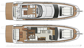 PLANLØSNING: Slik er flybridge- og cockpitlayout i Prestige 680 S. (ILL:: Prestige)