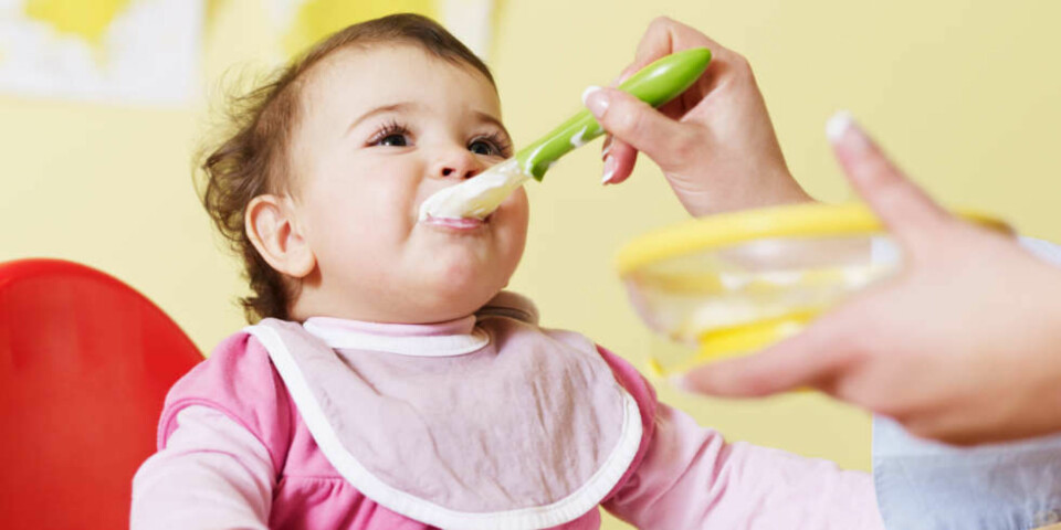 MAT TIL BABY 6-12 MÅNEDER: Hvilken mat kan du egentlig gi en seks måneder gammel baby? Her er oversikten over når du kan gi babyen ris, løk, salt, avokado, middag og pålegg. FOTO: Getty Images.