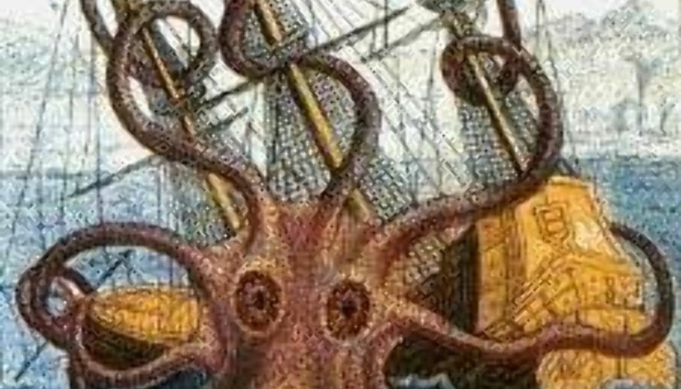 GIGANT: Den franske malakologisten Pierre Dénys de Montfort omtaler to typer kjempeblekkspruter i sitt moluskleksikon «Histoire Naturelle Générale et Particulière des Mollusques» fra 1802. Kraken, og denne kjempeblekkspruten - Poulpe Colossal - som var enda større.