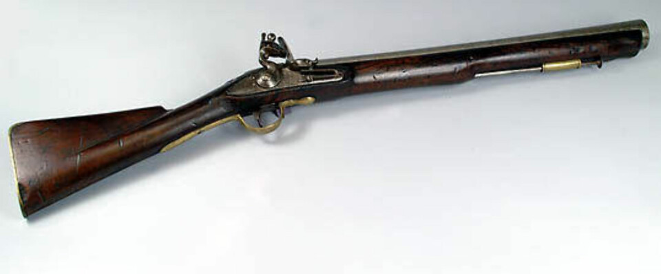 En engelsk muskedunder fra 1800-tallet, kalt Flintlock Blunderbuss.