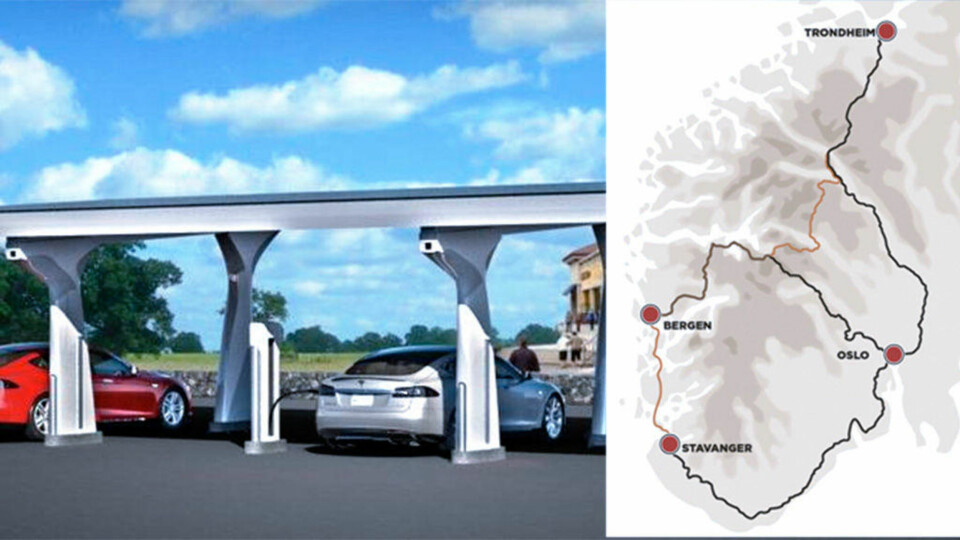 Her kommer Teslas' gratis ladestasjoner til elbiler