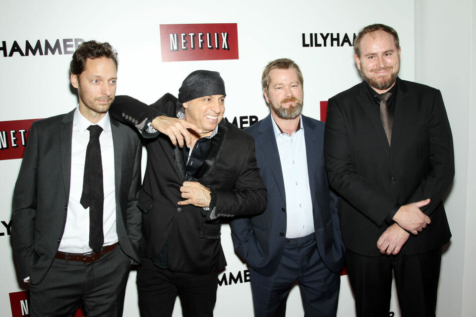 POPULÆRE: «Lilyhammer» har blitt meget populært i det store utland, mye takket være Netflix. Her er Fridtjov Såheim sammen med Trond Fausa Aurvåg, Steven Van Zandt og Tommy Karlsen på lanseringen av sesong to i New York i 2013.