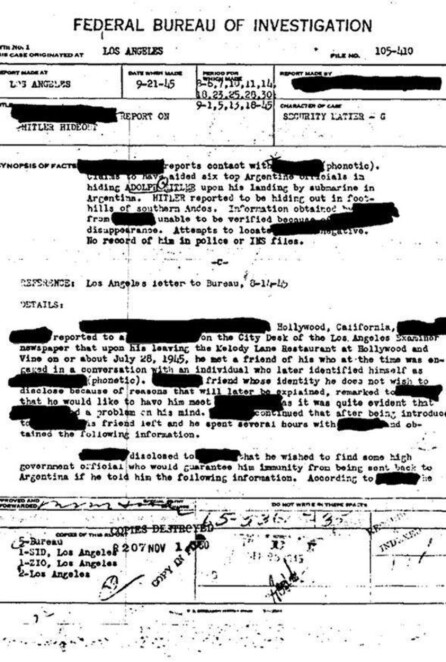 RAPPORTEN: I denne rapporten kommer påstander fra et øyenvitne som hevder han hjalp Hitler og 50 andre tyskere i sikkerhet i Argentina etter andre verdenskrig. Hele rapporten kan du finne på FBIs hjemmesider.