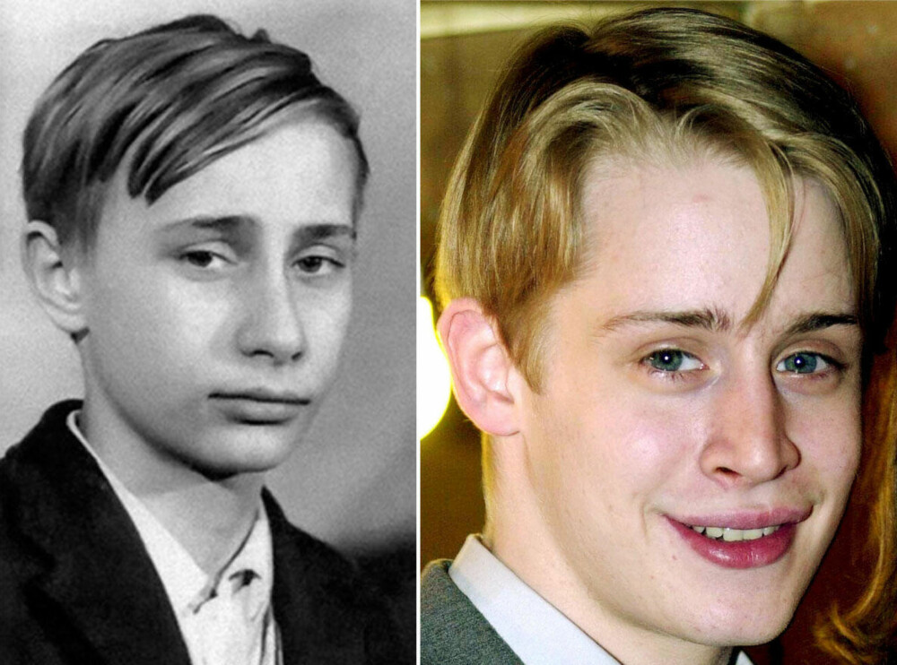 SKILT VED FØDSELEN: En ung Vladimir Putin er slående lik "Hjemme Alene"-stjernen Macaulay Culkin.
