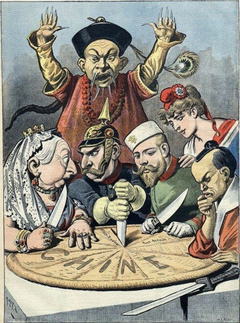 Karikatur fra tidlig på 1900-tallet som viser hvordan stormaktene delte Kina mellom seg.