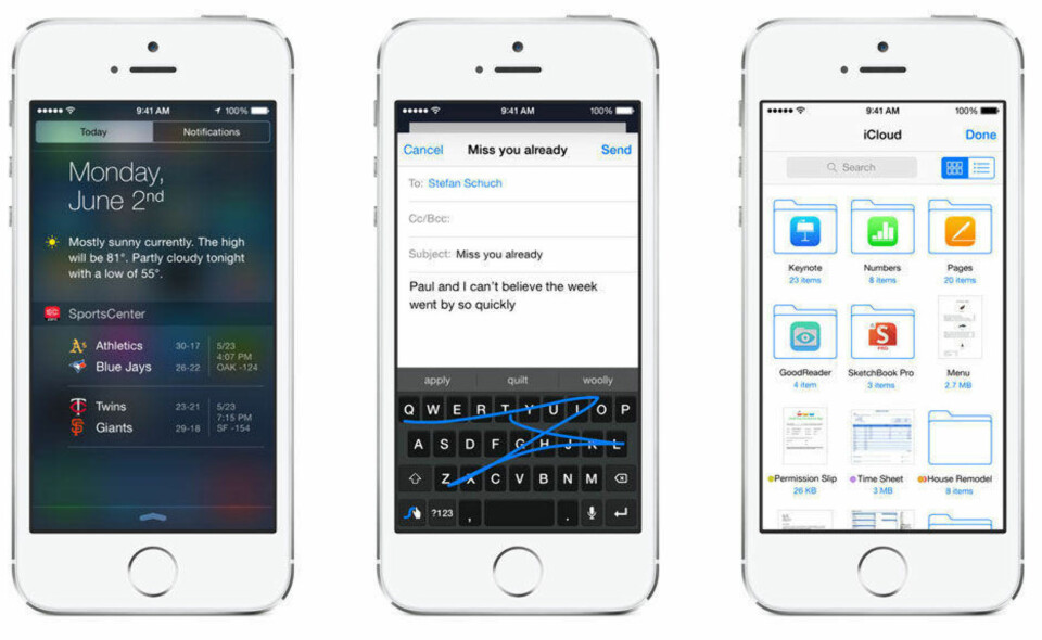 WIDGETS: Bildet til venstre viser et eksempel på en widget i meldingssenteret. Det blir mulig å foreta handlinger direkte i widgets, som for eksempel å øke et bud i en nettauksjon.