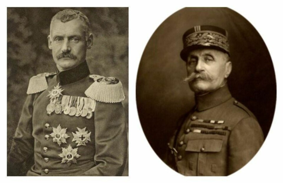 Ferdinand Foch, fransk kommandant. Kronprins Rupprecht av Bayern. Du får ikke poeng for å gjette at mannen til venstre er tyskeren.