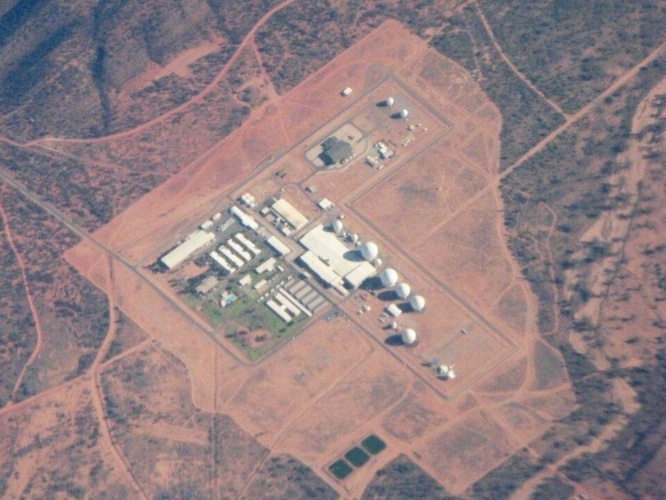 PINE GAP: Basen sett fra luften. Bildet skal være tatt fra et passasjerfly, og viser basens utstrekning og store antall radomer.