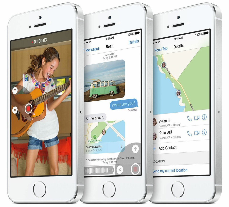 NYE MELDINGSFUNKSJONER: Apple håper videosnutter, bilder, koordinater og taleopptak kan ta opp kampen med smileys når de ruller ut det nye meldingssystemet i iOS 8.