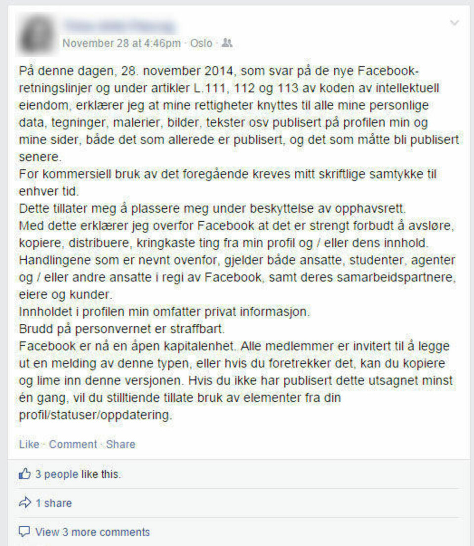 Bløff-tekst sprer seg på Facebook