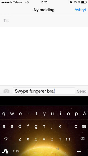 Swype er bedre på sveiping enn SwiftKey, og har noen litt spenstige bakgrunnsmotiver, som dette