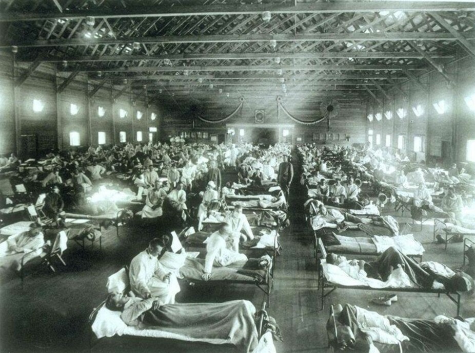 UTBRUDDET: Slik så det ut i Camp Funston i Kansas, USA, i mars 1918. Forskere har pekt ut epidemien som starten på spanskesyken.