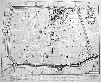 BRESCIA: Her gjengitt på et kart tidlig på 1700-tallet. Borgen og kirken sees i høyre hjørne.