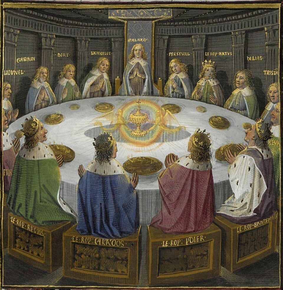 Arthur og ridderne av det runde bord har et syn av den hellige gral. Malt av Evrard d’Espinques i 1475. (Wikimedia Commons)