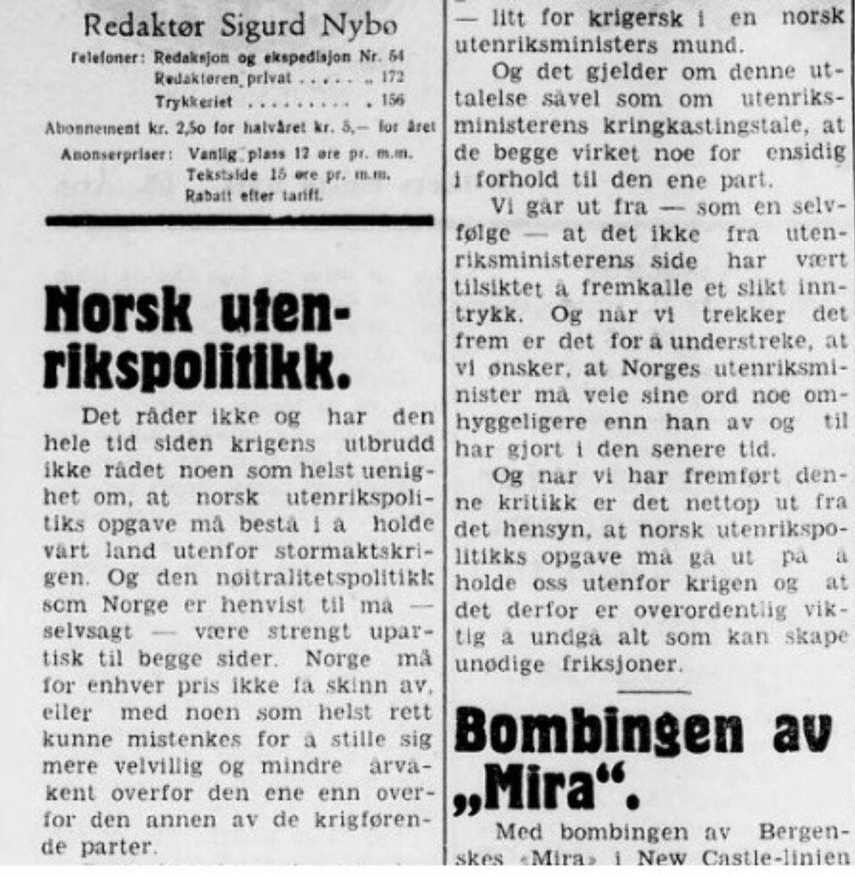 Sigurd Nybø var redaktør for Fylkestidene fram til 1942. Da la han ned avisen etter konflikt med den tyske okkupasjonsmakten. Etter krigen ble han matvaregrossist. Norge hadde 260 aviser ved krigens start, og rundt 114 da krigen sluttet. 20 aviser måtte etter krigen betale erstatning, dette var aviser som hadde fått innsatt NS-redaktør. Blant disse avisene var Aftenposten, Adresseavisen og Bergens Tidene.