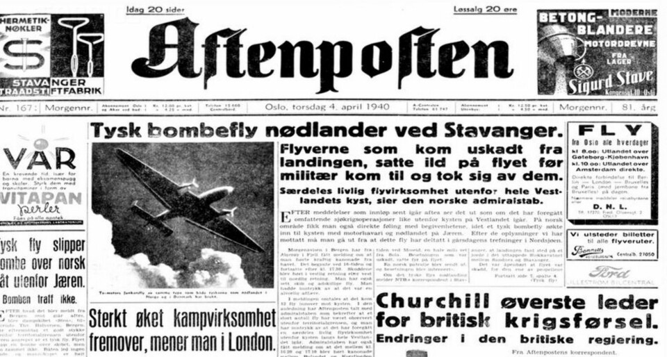 Aftenposten 4. april 1940.